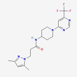 molecular formula C18H23F3N6O B2727476 3-(3,5-dimethyl-1H-pyrazol-1-yl)-N-(1-(6-(trifluoromethyl)pyrimidin-4-yl)piperidin-4-yl)propanamide CAS No. 2034446-93-8