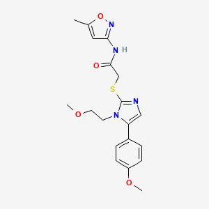 molecular formula C19H22N4O4S B2727478 2-[1-(2-Methoxy-ethyl)-5-(4-methoxy-phenyl)-1H-imidazol-2-ylsulfanyl]-N-(5-methyl-isoxazol-3-yl)-acetamide CAS No. 834888-08-3