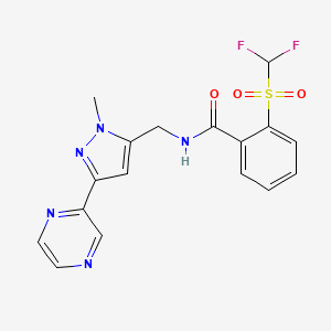 molecular formula C17H15F2N5O3S B2727481 2-((difluoromethyl)sulfonyl)-N-((1-methyl-3-(pyrazin-2-yl)-1H-pyrazol-5-yl)methyl)benzamide CAS No. 2034456-62-5