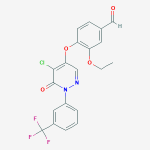 molecular formula C20H14ClF3N2O4 B2727486 4-({5-Chloro-6-oxo-1-[3-(trifluoromethyl)phenyl]-1,6-dihydropyridazin-4-yl}oxy)-3-ethoxybenzaldehyde CAS No. 881464-17-1