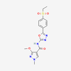 molecular formula C16H17N5O5S B2727496 N-(5-(4-(ethylsulfonyl)phenyl)-1,3,4-oxadiazol-2-yl)-3-methoxy-1-methyl-1H-pyrazole-4-carboxamide CAS No. 1203219-05-9