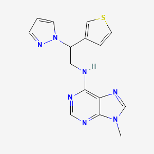 molecular formula C15H15N7S B2727503 9-Methyl-N-(2-pyrazol-1-yl-2-thiophen-3-ylethyl)purin-6-amine CAS No. 2379994-47-3