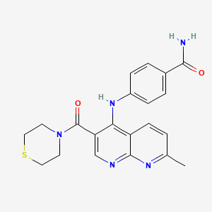 4-((7-Methyl-3-(thiomorpholine-4-carbonyl)-1,8-naphthyridin-4-yl)amino)benzamide