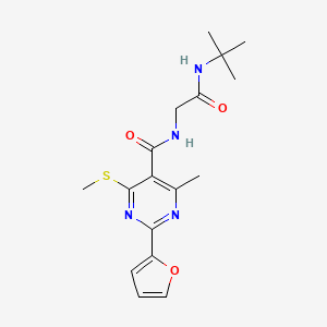 molecular formula C17H22N4O3S B2727516 N-tert-butyl-2-{[2-(furan-2-yl)-4-methyl-6-(methylsulfanyl)pyrimidin-5-yl]formamido}acetamide CAS No. 1424469-36-2