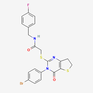 molecular formula C21H17BrFN3O2S2 B2727524 2-((3-(4-bromophenyl)-4-oxo-3,4,6,7-tetrahydrothieno[3,2-d]pyrimidin-2-yl)thio)-N-(4-fluorobenzyl)acetamide CAS No. 850915-90-1