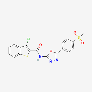 molecular formula C18H12ClN3O4S2 B2727532 3-chloro-N-(5-(4-(methylsulfonyl)phenyl)-1,3,4-oxadiazol-2-yl)benzo[b]thiophene-2-carboxamide CAS No. 886911-45-1