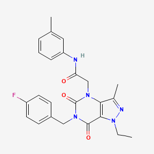 molecular formula C24H24FN5O3 B2727535 2-(1-ethyl-6-(4-fluorobenzyl)-3-methyl-5,7-dioxo-6,7-dihydro-1H-pyrazolo[4,3-d]pyrimidin-4(5H)-yl)-N-(m-tolyl)acetamide CAS No. 1358584-45-8