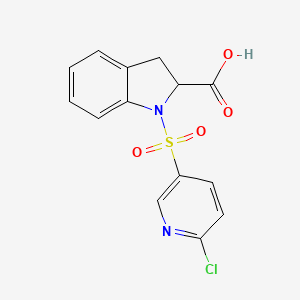 molecular formula C14H11ClN2O4S B2727604 1-[(6-chloropyridin-3-yl)sulfonyl]-2,3-dihydro-1H-indole-2-carboxylic acid CAS No. 1786212-79-0
