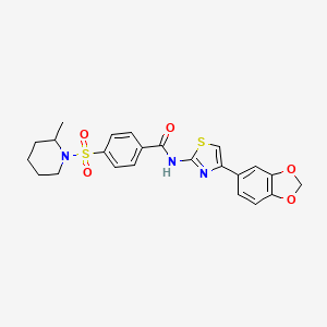 molecular formula C23H23N3O5S2 B2727607 N-(4-(苯并[d][1,3]二氧杂环戊-5-基)噻唑-2-基)-4-((2-甲基哌啶-1-基)磺酰)苯甲酰胺 CAS No. 683766-67-8