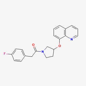 molecular formula C21H19FN2O2 B2727616 2-(4-Fluorophenyl)-1-(3-(quinolin-8-yloxy)pyrrolidin-1-yl)ethanone CAS No. 1902980-00-0