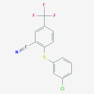 molecular formula C14H7ClF3NS B2727622 2-[(3-Chlorophenyl)sulfanyl]-5-(trifluoromethyl)benzenecarbonitrile CAS No. 477866-76-5