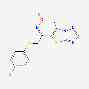 molecular formula C13H11ClN4OS2 B2727627 (NZ)-N-[2-(4-chlorophenyl)sulfanyl-1-(6-methyl-[1,3]thiazolo[3,2-b][1,2,4]triazol-5-yl)ethylidene]hydroxylamine CAS No. 478080-49-8