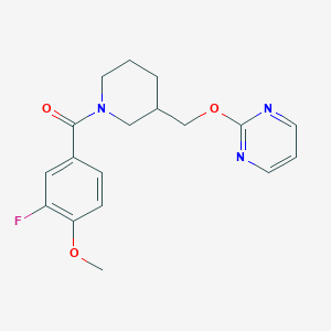 molecular formula C18H20FN3O3 B2727651 (3-Fluoro-4-methoxyphenyl)-[3-(pyrimidin-2-yloxymethyl)piperidin-1-yl]methanone CAS No. 2380064-12-8