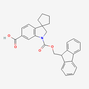 molecular formula C28H25NO4 B2727655 1-(9H-Fluoren-9-ylmethoxycarbonyl)spiro[2H-indole-3,1'-cyclopentane]-6-carboxylic acid CAS No. 2413869-30-2