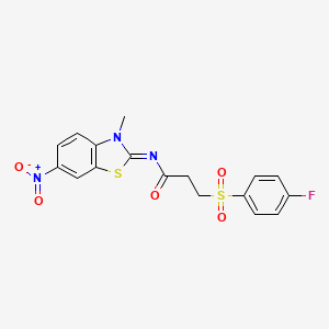 molecular formula C17H14FN3O5S2 B2727669 (E)-3-((4-氟苯基)磺酰)-N-(3-甲基-6-硝基苯并[d]噻唑-2(3H)-基)丙酰胺 CAS No. 895469-84-8
