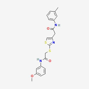 molecular formula C21H21N3O3S2 B2727673 N-(3-methoxyphenyl)-2-((4-(2-oxo-2-(m-tolylamino)ethyl)thiazol-2-yl)thio)acetamide CAS No. 941997-89-3