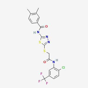 molecular formula C20H16ClF3N4O2S2 B2727690 N-(5-((2-((2-chloro-5-(trifluoromethyl)phenyl)amino)-2-oxoethyl)thio)-1,3,4-thiadiazol-2-yl)-3,4-dimethylbenzamide CAS No. 392299-19-3