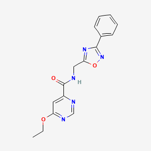 molecular formula C16H15N5O3 B2727693 6-ethoxy-N-((3-phenyl-1,2,4-oxadiazol-5-yl)methyl)pyrimidine-4-carboxamide CAS No. 2034364-15-1
