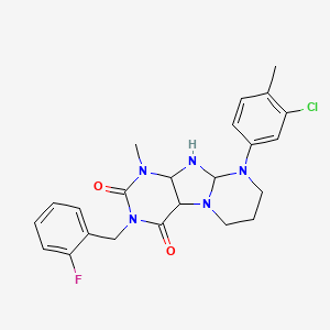 molecular formula C23H21ClFN5O2 B2727709 9-(3-chloro-4-methylphenyl)-3-[(2-fluorophenyl)methyl]-1-methyl-1H,2H,3H,4H,6H,7H,8H,9H-pyrimido[1,2-g]purine-2,4-dione CAS No. 923480-83-5