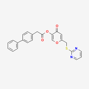 4-oxo-6-((pyrimidin-2-ylthio)methyl)-4H-pyran-3-yl 2-([1,1'-biphenyl]-4-yl)acetate