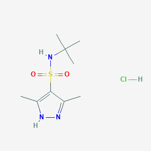 molecular formula C9H18ClN3O2S B2727729 N-(tert-butyl)-3,5-dimethyl-1H-pyrazole-4-sulfonamide hydrochloride CAS No. 1046495-78-6