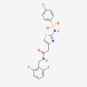molecular formula C18H14ClF2N3O3S2 B2727739 2-(2-(4-chlorophenylsulfonamido)thiazol-4-yl)-N-(2,6-difluorobenzyl)acetamide CAS No. 922100-15-0