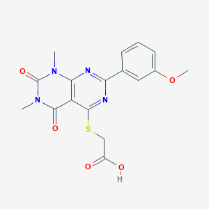 molecular formula C17H16N4O5S B2727765 2-[7-(3-Methoxyphenyl)-1,3-dimethyl-2,4-dioxopyrimido[4,5-d]pyrimidin-5-yl]sulfanylacetic acid CAS No. 872839-63-9