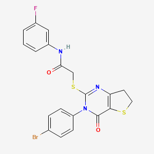 molecular formula C20H15BrFN3O2S2 B2727768 2-[[3-(4-bromophenyl)-4-oxo-6,7-dihydrothieno[3,2-d]pyrimidin-2-yl]sulfanyl]-N-(3-fluorophenyl)acetamide CAS No. 687566-39-8