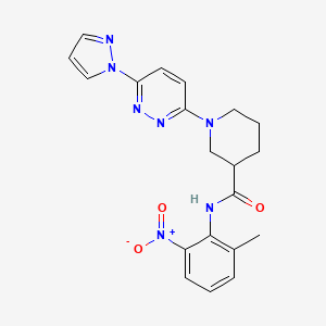 molecular formula C20H21N7O3 B2727790 1-(6-(1H-pyrazol-1-yl)pyridazin-3-yl)-N-(2-methyl-6-nitrophenyl)piperidine-3-carboxamide CAS No. 1286699-26-0