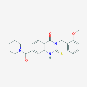 molecular formula C22H23N3O3S B2727836 3-[(2-甲氧基苯基)甲基]-7-(哌啶-1-基甲酰)-2-硫代-1H-喹唑啉-4-酮 CAS No. 451466-21-0