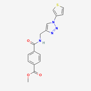 molecular formula C16H14N4O3S B2727840 methyl 4-(((1-(thiophen-3-yl)-1H-1,2,3-triazol-4-yl)methyl)carbamoyl)benzoate CAS No. 2034539-58-5