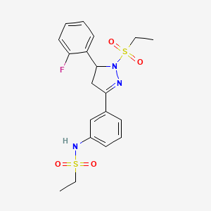 molecular formula C19H22FN3O4S2 B2727884 N-[3-[2-ethylsulfonyl-3-(2-fluorophenyl)-3,4-dihydropyrazol-5-yl]phenyl]ethanesulfonamide CAS No. 851783-00-1