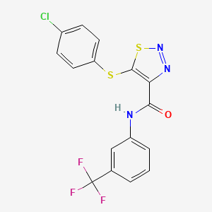 molecular formula C16H9ClF3N3OS2 B2727903 5-[(4-chlorophenyl)sulfanyl]-N-[3-(trifluoromethyl)phenyl]-1,2,3-thiadiazole-4-carboxamide CAS No. 303151-35-1