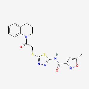 molecular formula C18H17N5O3S2 B2727917 N-(5-((2-(3,4-dihydroquinolin-1(2H)-yl)-2-oxoethyl)thio)-1,3,4-thiadiazol-2-yl)-5-methylisoxazole-3-carboxamide CAS No. 1219903-29-3