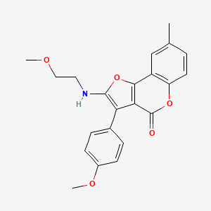 molecular formula C22H21NO5 B2727918 2-((2-methoxyethyl)amino)-3-(4-methoxyphenyl)-8-methyl-4H-furo[3,2-c]chromen-4-one CAS No. 938037-89-9