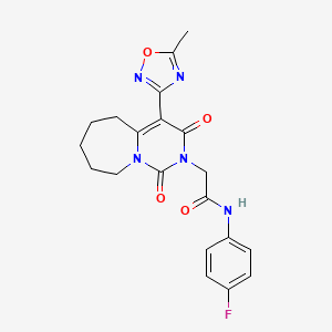 molecular formula C20H20FN5O4 B2727920 N-(4-fluorophenyl)-2-[4-(5-methyl-1,2,4-oxadiazol-3-yl)-1,3-dioxo-3,5,6,7,8,9-hexahydropyrimido[1,6-a]azepin-2(1H)-yl]acetamide CAS No. 1775338-27-6
