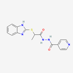 molecular formula C16H15N5O2S B2727922 N'-[2-(1H-benzimidazol-2-ylsulfanyl)propanoyl]pyridine-4-carbohydrazide CAS No. 196391-55-6