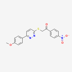 molecular formula C19H15N3O4S B2727926 2-[6-(4-甲氧基苯基)吡啶并[3,2-b]嘧啶-3-基]硫基-1-(4-硝基苯基)乙酮 CAS No. 872689-04-8