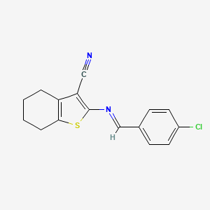 molecular formula C16H13ClN2S B2727953 苯并噻吩-3-碳腈, 4,5,6,7-四氢-2-(4-氯苯甲亚胺基)- CAS No. 1346414-21-8