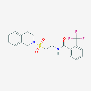 molecular formula C19H19F3N2O3S B2727959 N-(2-((3,4-dihydroisoquinolin-2(1H)-yl)sulfonyl)ethyl)-2-(trifluoromethyl)benzamide CAS No. 921897-80-5