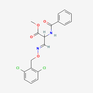 molecular formula C18H16Cl2N2O4 B2727984 methyl (3E)-3-{[(2,6-dichlorophenyl)methoxy]imino}-2-(phenylformamido)propanoate CAS No. 318284-53-6