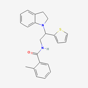 B2728009 N-(2-(indolin-1-yl)-2-(thiophen-2-yl)ethyl)-2-methylbenzamide CAS No. 898433-41-5