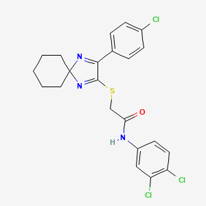 molecular formula C22H20Cl3N3OS B2728012 2-((3-(4-氯苯基)-1,4-二氮杂螺[4.5]癸-1,3-二烯-2-基)硫)-N-(3,4-二氯苯基)乙酰胺 CAS No. 899905-76-1