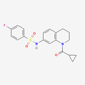 molecular formula C19H19FN2O3S B2728026 N-[1-(cyclopropanecarbonyl)-3,4-dihydro-2H-quinolin-7-yl]-4-fluorobenzenesulfonamide CAS No. 898423-96-6