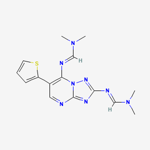 molecular formula C15H18N8S B2728054 (E)-N'-{7-[(E)-[(dimethylamino)methylidene]amino]-6-(thiophen-2-yl)-[1,2,4]triazolo[1,5-a]pyrimidin-2-yl}-N,N-dimethylmethanimidamide CAS No. 303145-90-6