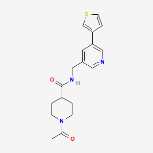 molecular formula C18H21N3O2S B2728055 1-acetyl-N-((5-(thiophen-3-yl)pyridin-3-yl)methyl)piperidine-4-carboxamide CAS No. 1795480-36-2