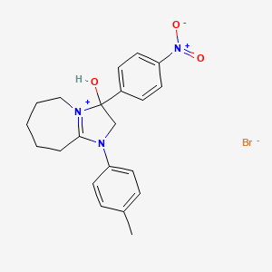 molecular formula C21H24BrN3O3 B2728056 3-hydroxy-3-(4-nitrophenyl)-1-(p-tolyl)-3,5,6,7,8,9-hexahydro-2H-imidazo[1,2-a]azepin-1-ium bromide CAS No. 1101745-94-1