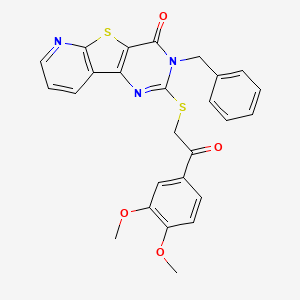 molecular formula C26H21N3O4S2 B2728071 3-benzyl-2-((2-(3,4-dimethoxyphenyl)-2-oxoethyl)thio)pyrido[3',2':4,5]thieno[3,2-d]pyrimidin-4(3H)-one CAS No. 1223910-52-8
