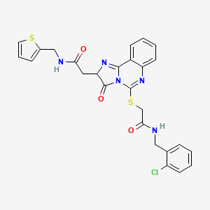 molecular formula C26H22ClN5O3S2 B2728075 N-[(2-chlorophenyl)methyl]-2-{[3-oxo-2-({[(thiophen-2-yl)methyl]carbamoyl}methyl)-2H,3H-imidazo[1,2-c]quinazolin-5-yl]sulfanyl}acetamide CAS No. 1173768-07-4