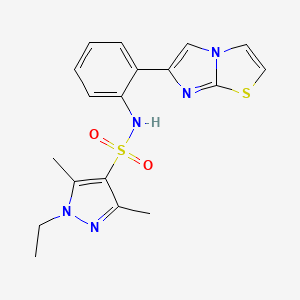 molecular formula C18H19N5O2S2 B2728101 1-ethyl-N-(2-(imidazo[2,1-b]thiazol-6-yl)phenyl)-3,5-dimethyl-1H-pyrazole-4-sulfonamide CAS No. 1798545-88-6